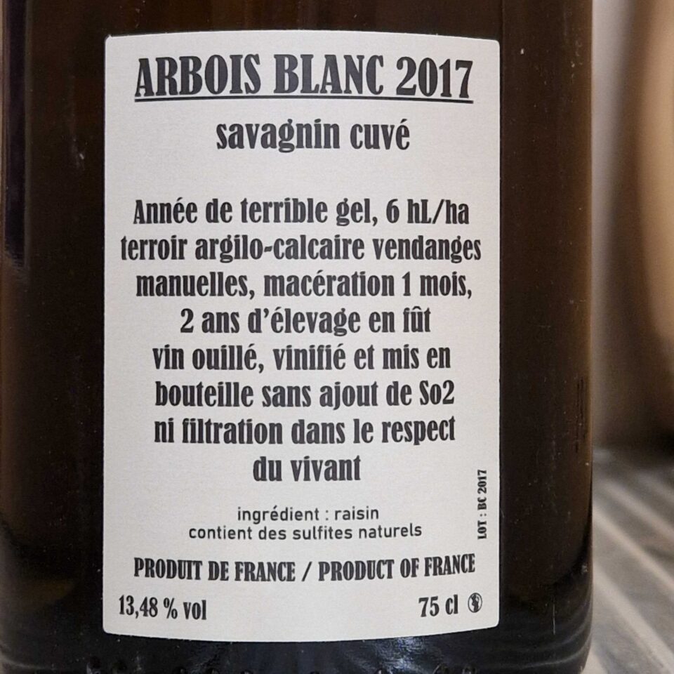 Arbois Blanc Savagnin Cuvé 2017